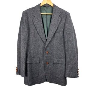 VTG Brookleigh Grey Tweed Wool Blazer Men 40L Woven Buttons Academia Heritage